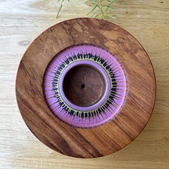 Vintage‎ New Zealand Rimu Wood Tea Light Candle Holder Signed 4.75" Diameter - Picture 5 of 10